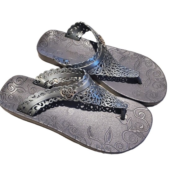 BRIGHTON BLACK SCROLL RUBBER SANDALS SZ 8 - Picture 1 of 6